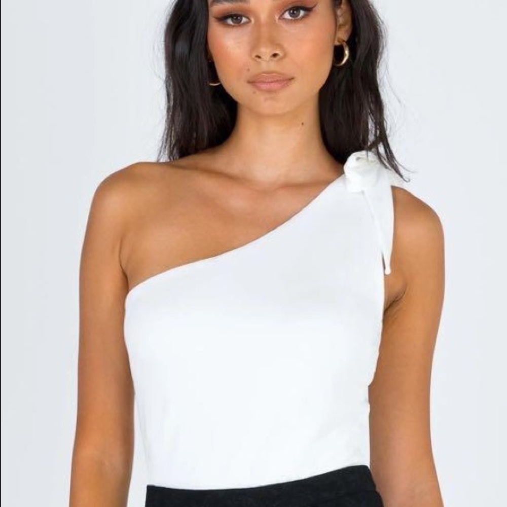 Princess Polly One Shoulder Bow Tie White Bodysuit